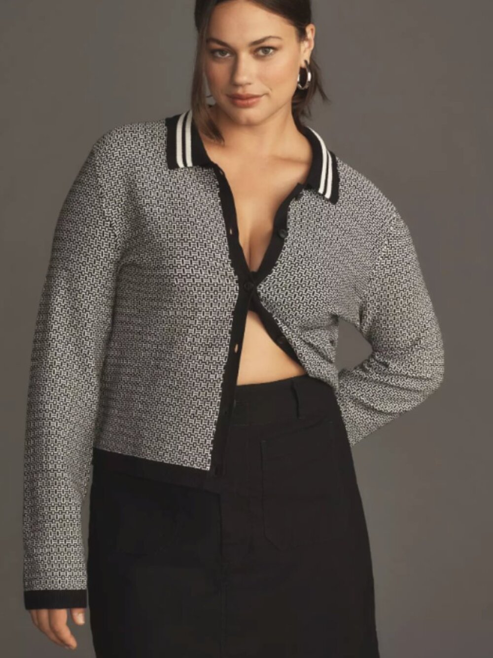 Maeve Anthropologie Plunging Polo Cardigan Coquette Ivy League Preppy Plus Sz 3X